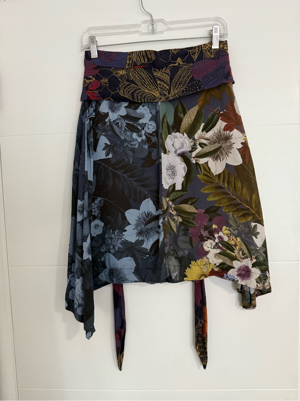 Desigual Floral Asymmetrical Skirt in Blue, Green, Purple and Yellow